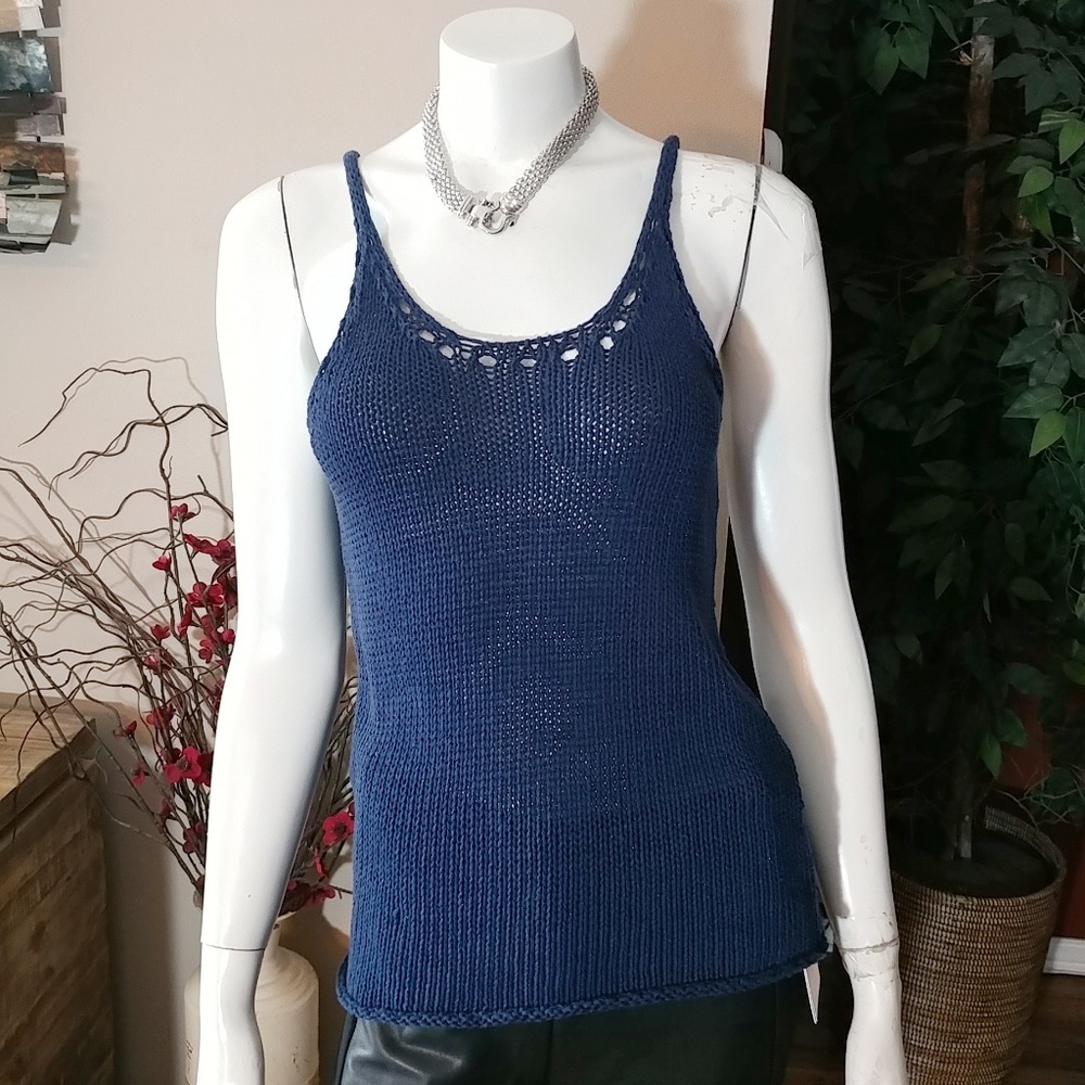 Trina Turk SleevelessNavy Blue Sweater Tank Top